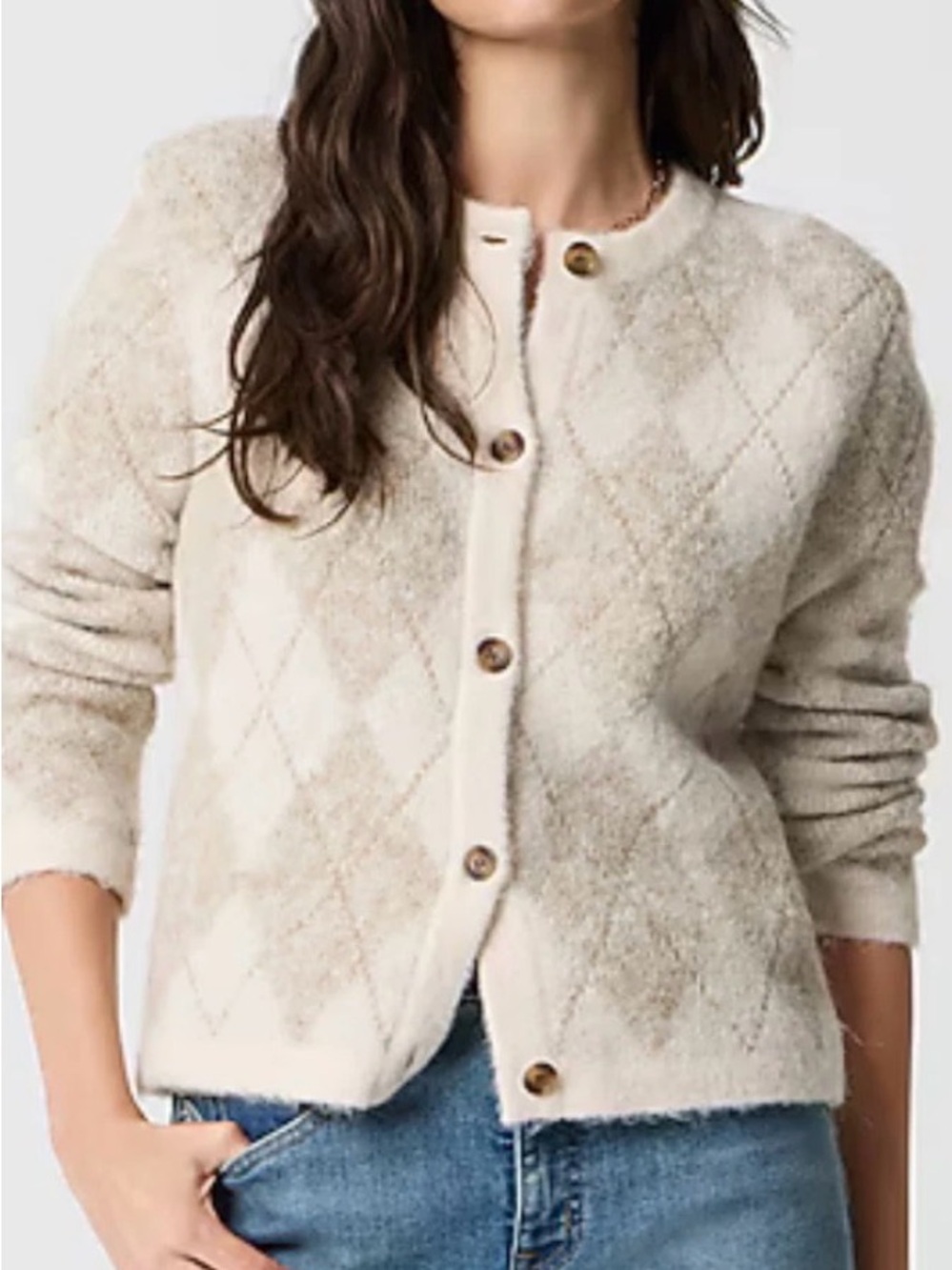 J. Crew Cream Diamond-Pattern Button Cardigan